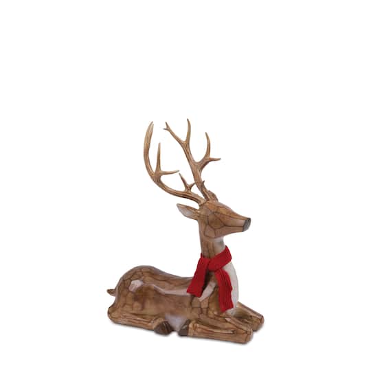 Melrose Carved Deer with Scarf Statue Set